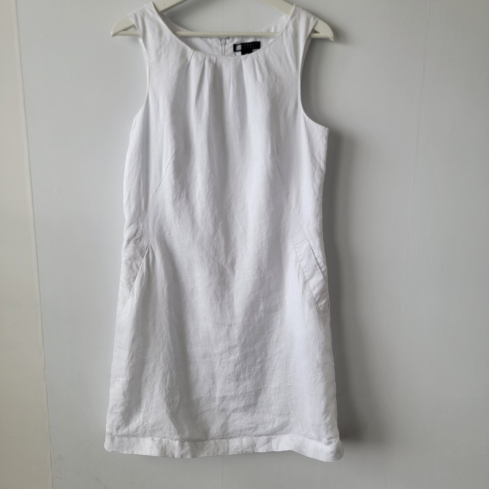 carole little women's 100% Linen Shift‎ Mini Dress size 10 pockets Breathable